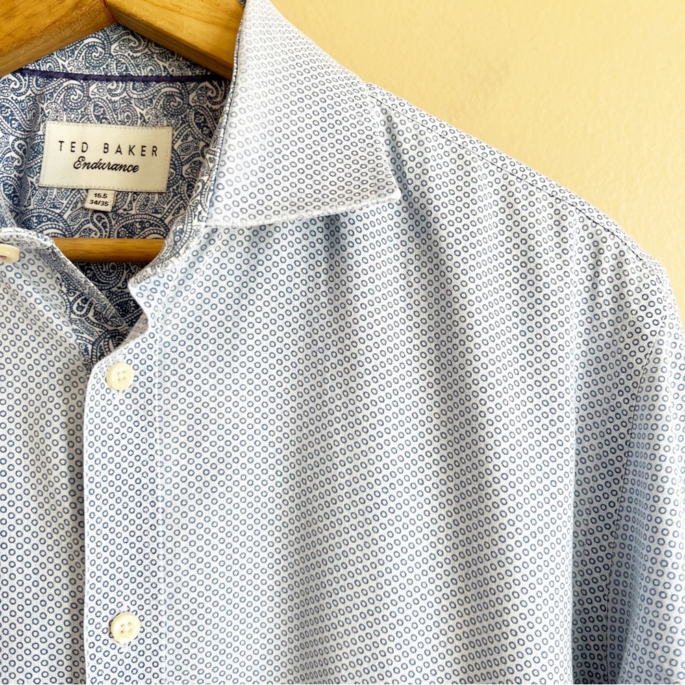 TED BAKER Endurance men’s dress shirt size 15.5 34/35 blue circles dots - Picture 4 of 8